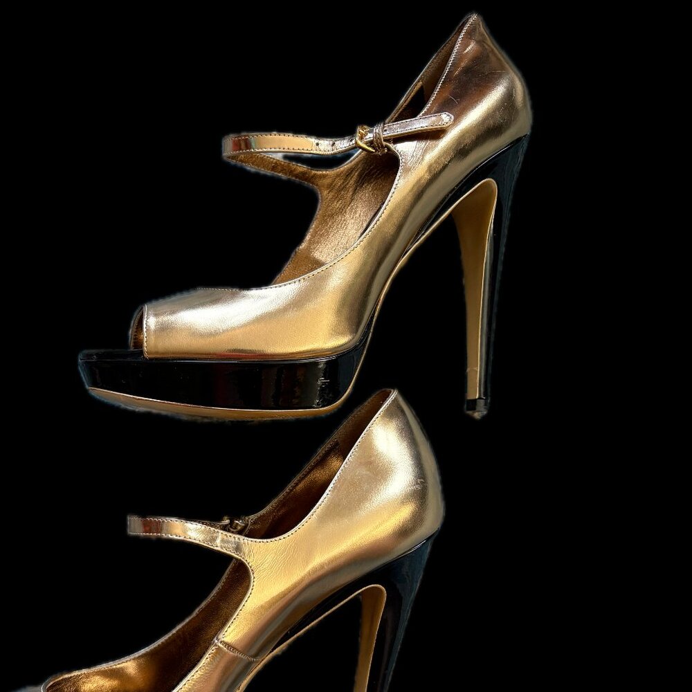 Miu Miu Platform Stiletto Heels Gold Peep Toe Size 41